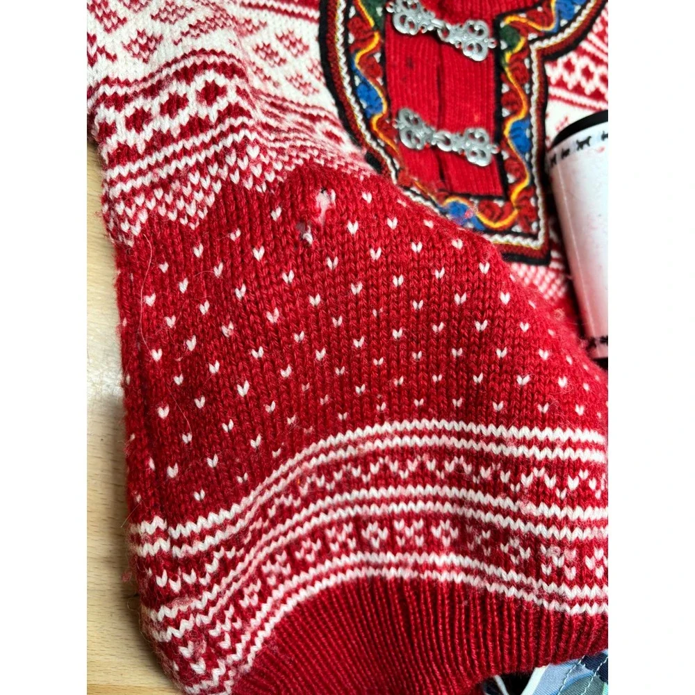 Norlender Norwegian Knit Sweater Kids 4 Red Good Fair Isle Wool Pewter Clasps